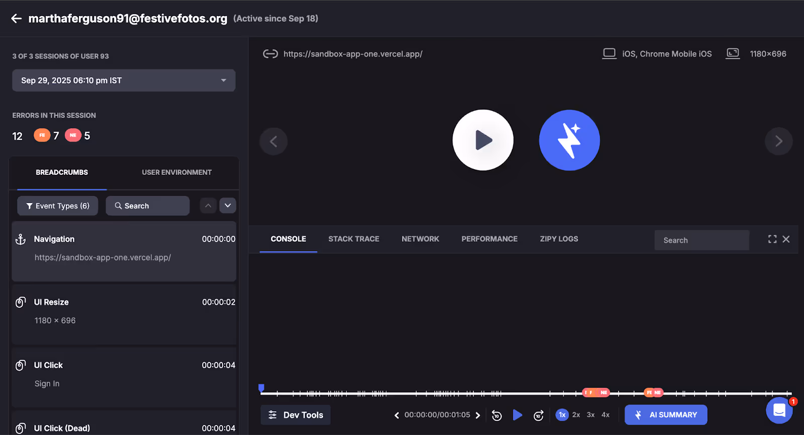 Session replay page