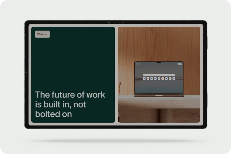 Webinar cover: The future of work is built in, not bolted on, with the Island Enterprise Browser on a laptop