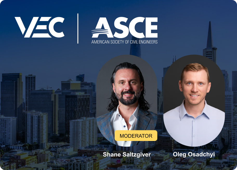 VEC leadership Shane Saltzgiver and Oleg Osadchyi speaking at the ASCE CA Infrastructure Symposium 2026 