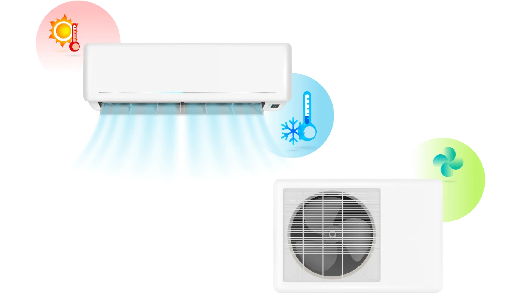 Split system air conditioning indoor and outdoor unit showing heating and cooling functions installed by Renew Air in Port Macquarie