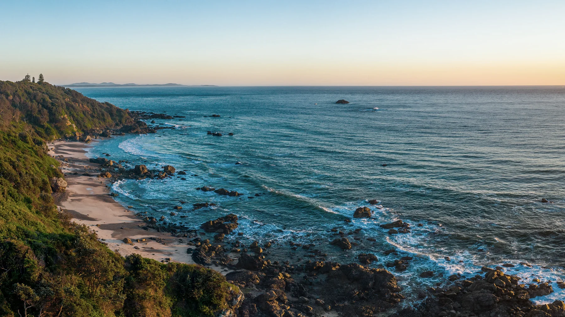 Coastal headland and beach on the mid north coast of NSW at sunset