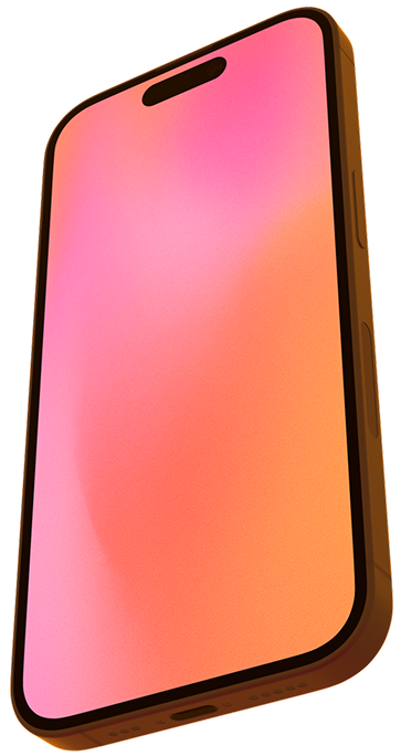 Smartphone with rounded corners and a blank gradient pink to orange screen viewed at an angle.
