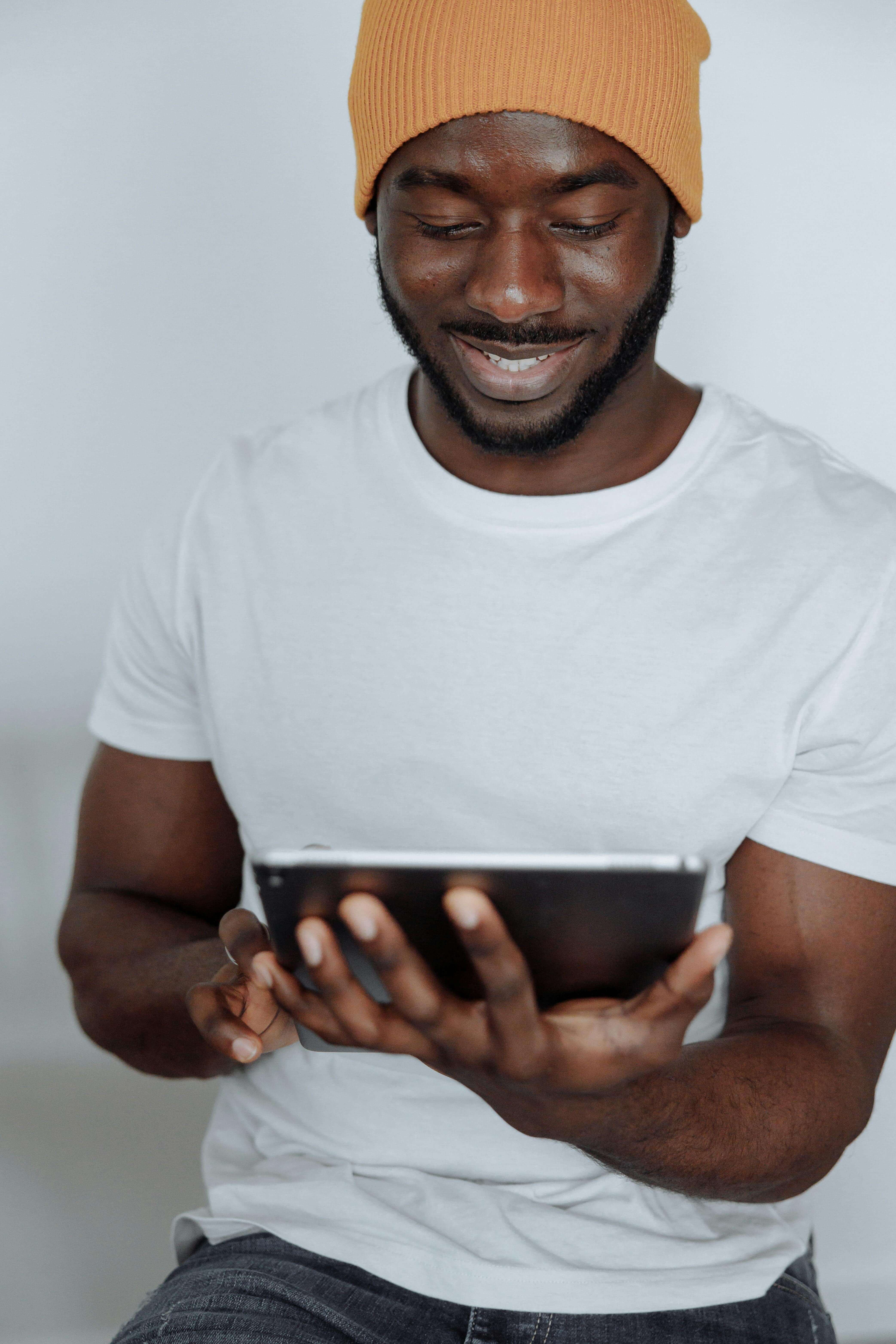 Person learning DBT skills on a tablet at home