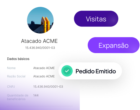 Interface do aplicativo Ploomes exibindo o perfil do cliente com histórico de negócios, propostas e reuniões agendadas.