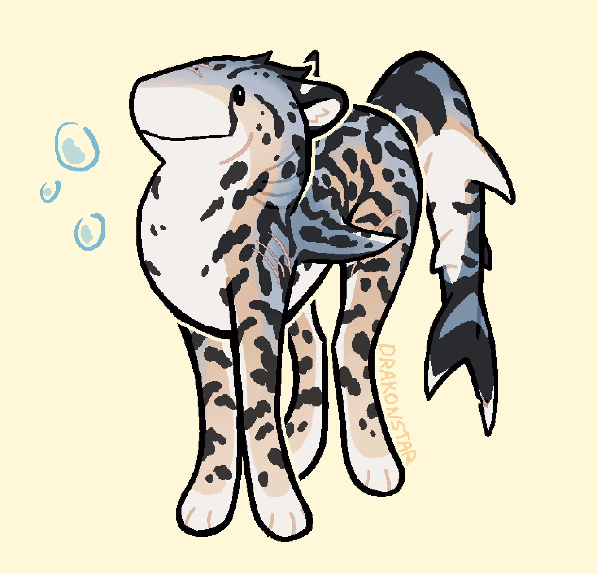 Drawing of a king cheetah and mako shark hybrid.