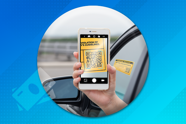 Phone scans QR code on ticket sticker