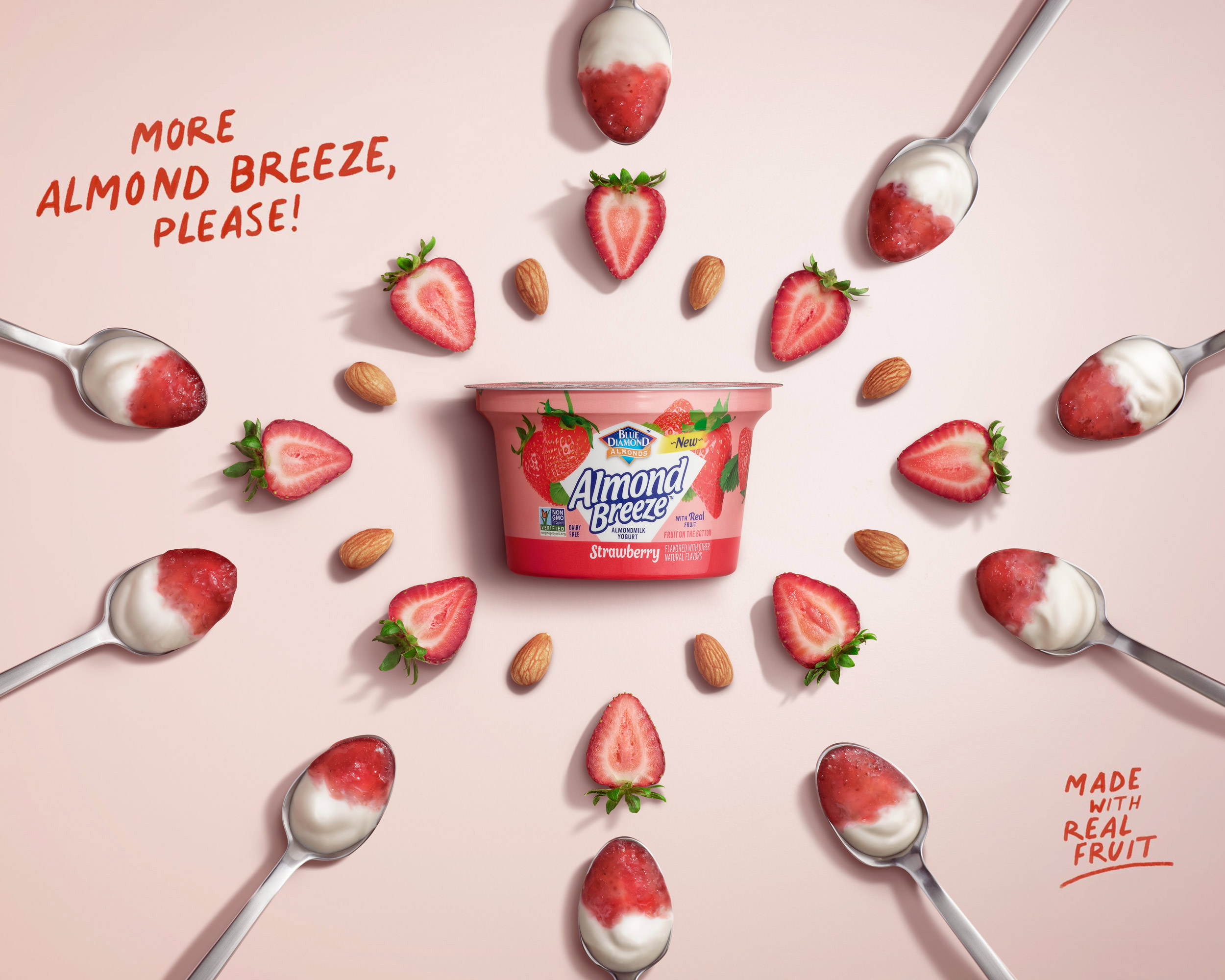 Blue Diamond Yogurt in pink background