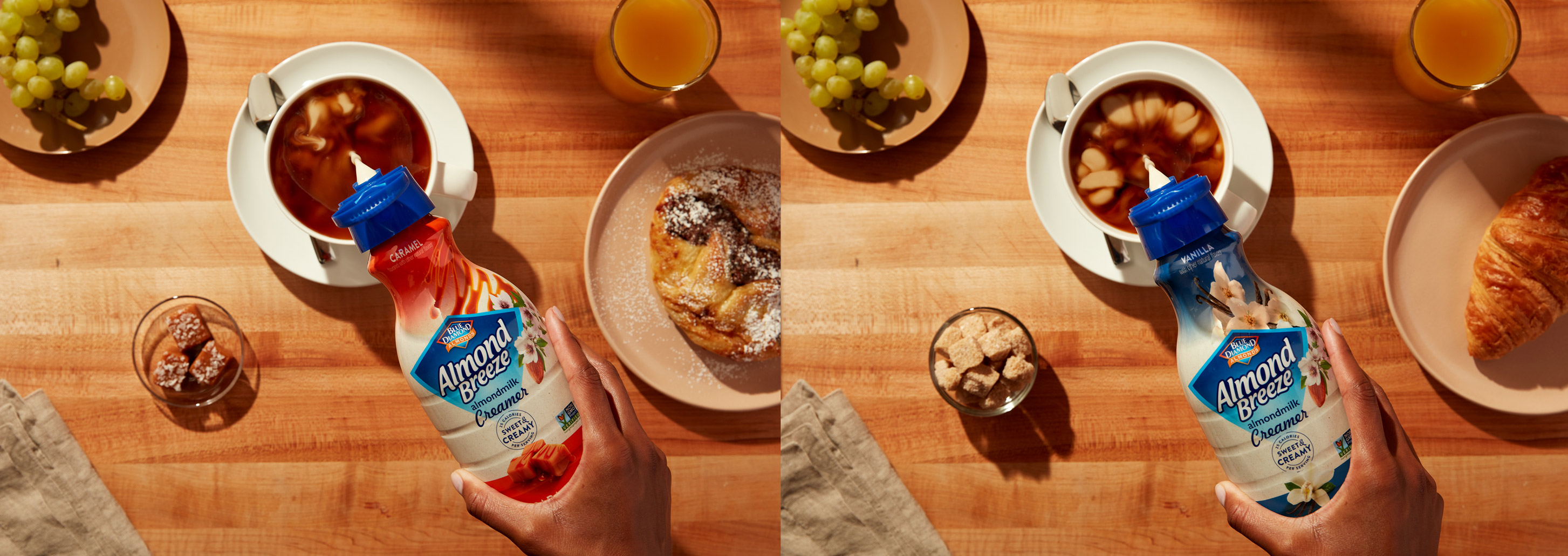 Coffee creamer pouring into a cup of coffee