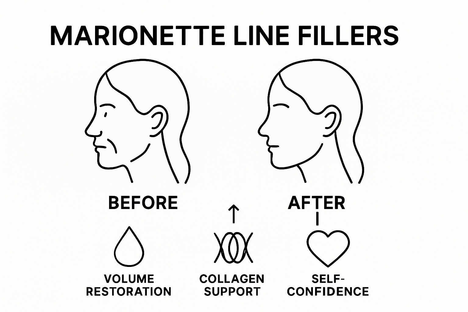 Infographic comparing face before and after marionette line filler