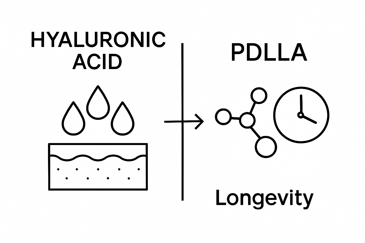 Visual comparison of hyaluronic acid vs PDLLA under eye fillers