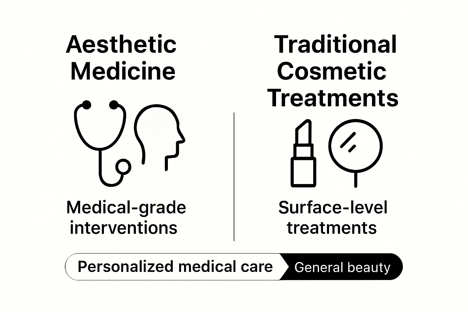 Aesthetic medicine vs. cosmetic treatments comparison graphic