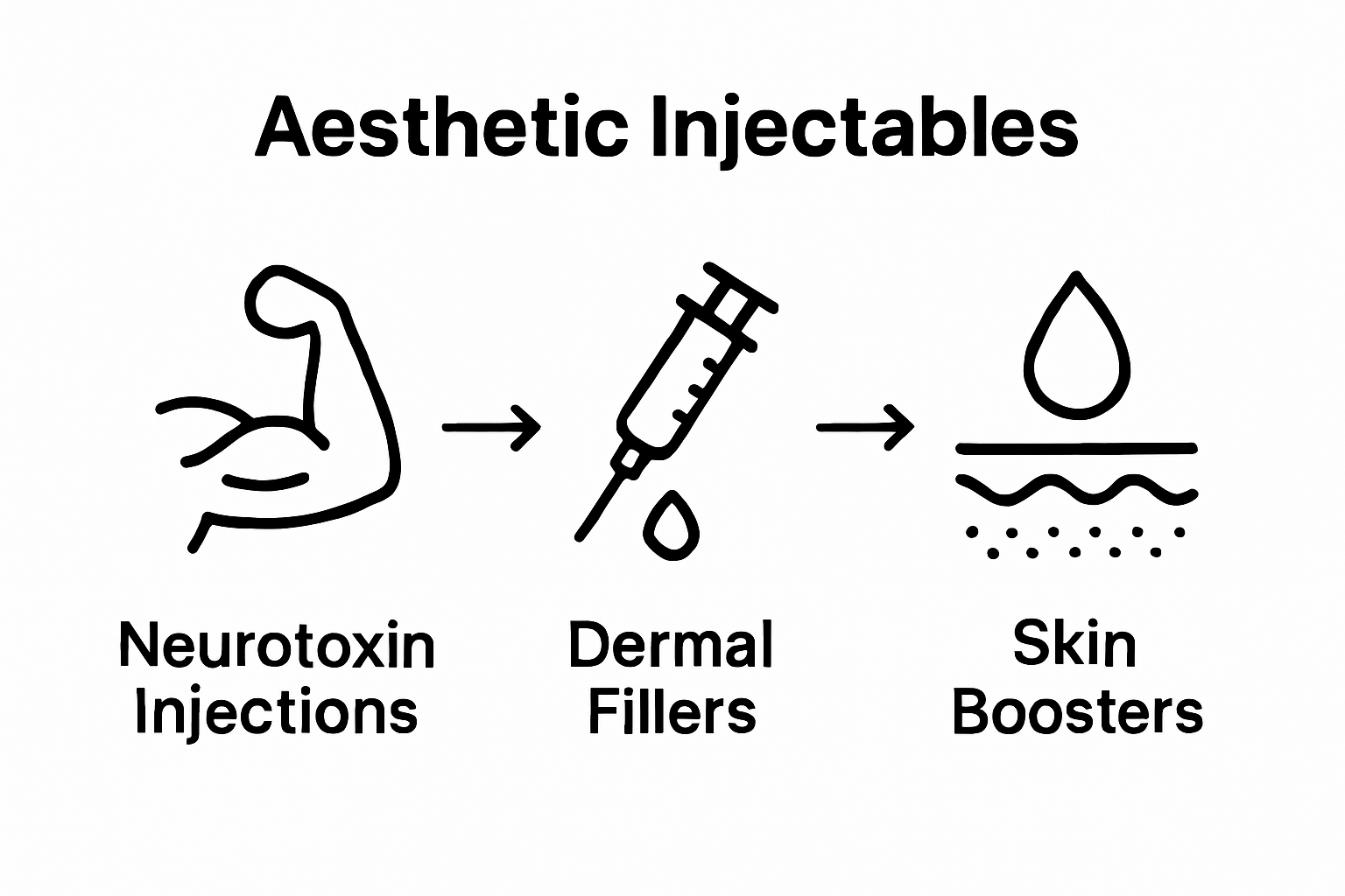 Visual comparison of neurotoxin, filler, and skin booster injectables