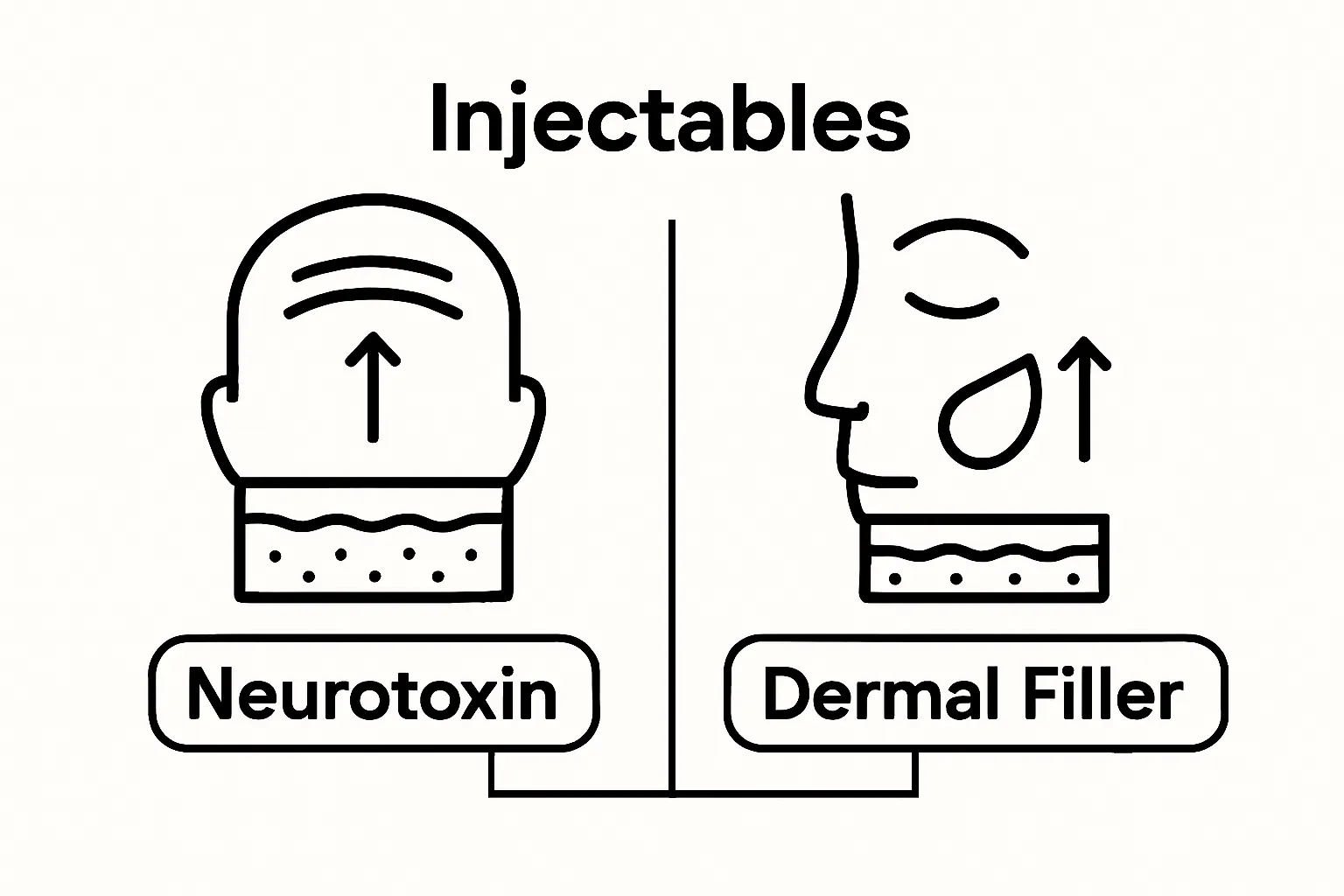 Infographic comparing neurotoxin and dermal filler injectables