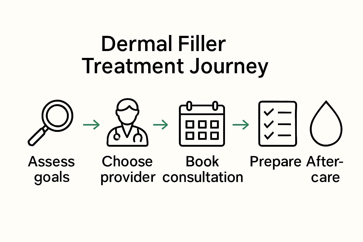 Dermal filler preparation and aftercare step infographic