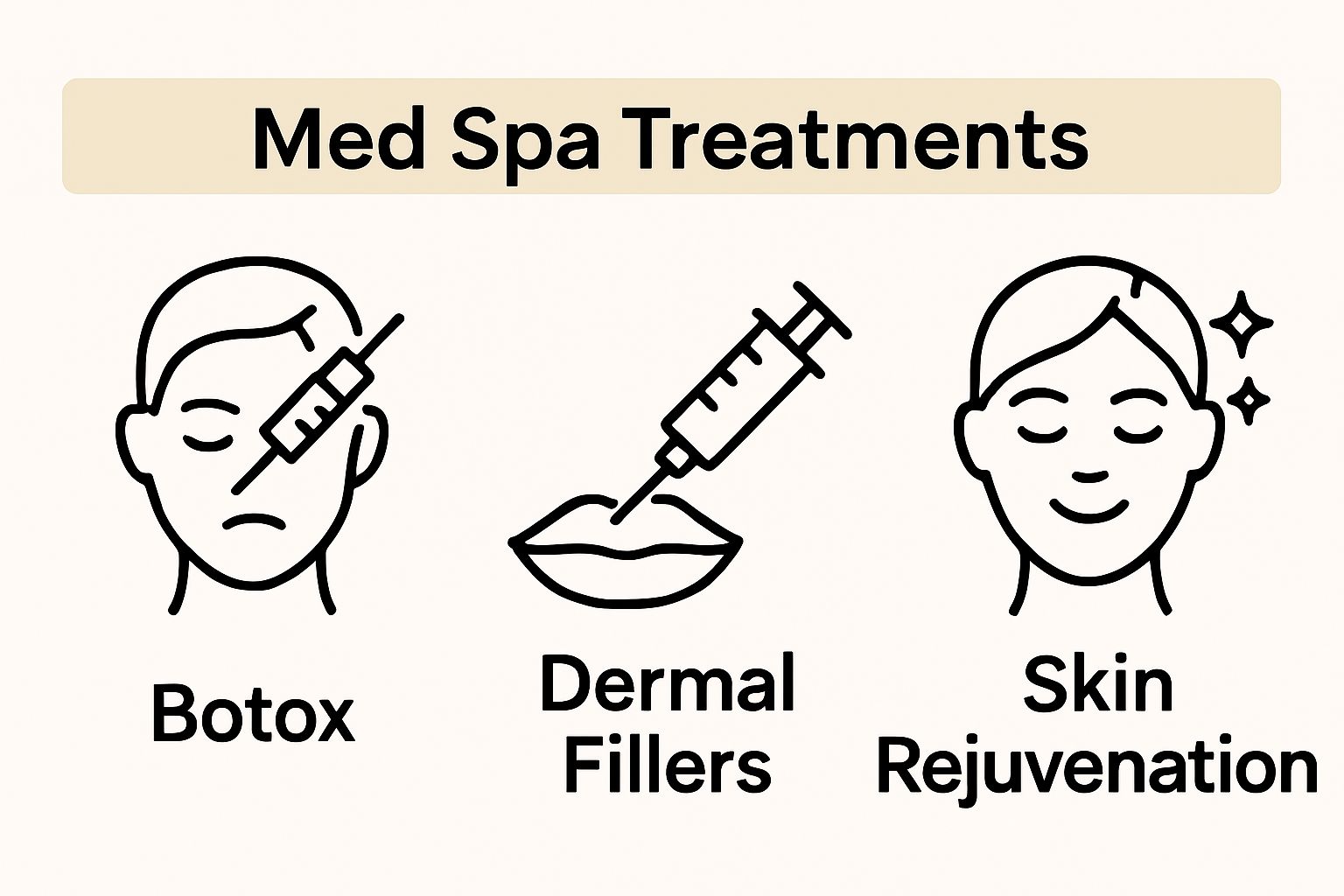 Side-by-side icons compare Botox, fillers, and skin rejuvenation treatments