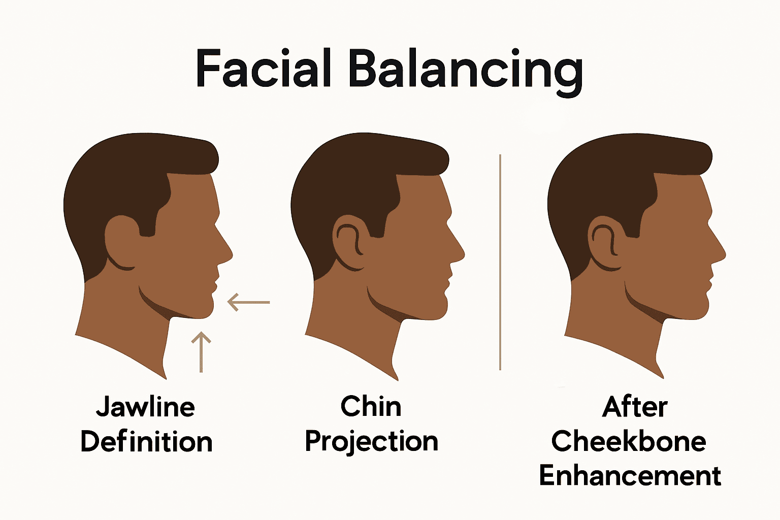 Infographic showing male face and treatment areas for jawline, chin, and cheekbones.