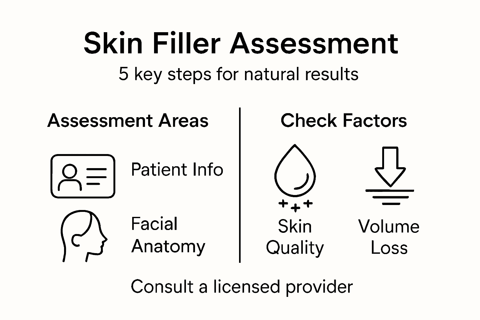 Infographic outlining skin filler assessment steps