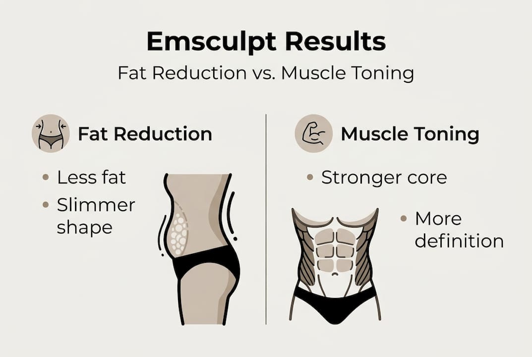Infographic showing Emsculpt fat and muscle effects