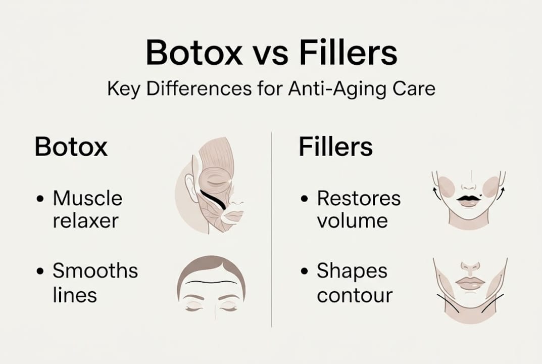 Infographic comparing Botox and fillers features