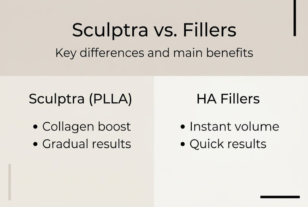 Infographic comparing Sculptra and HA fillers