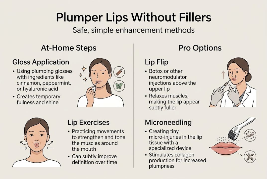 Infographic showing safe lip plumping options