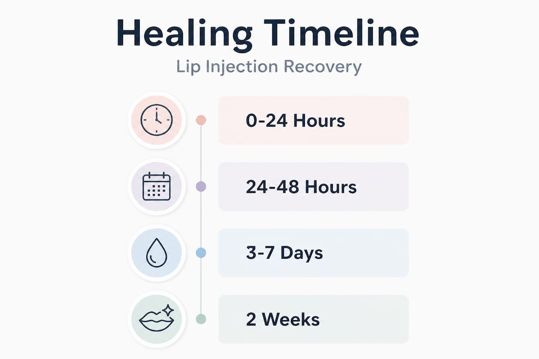 Infografía que muestra el proceso de cicatrización tras una inyección en los labios