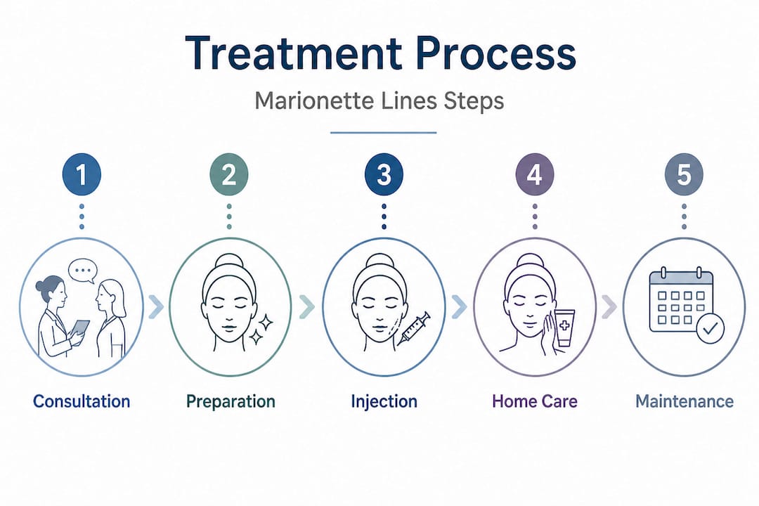 Infografía que muestra los pasos para el tratamiento de las líneas de marioneta