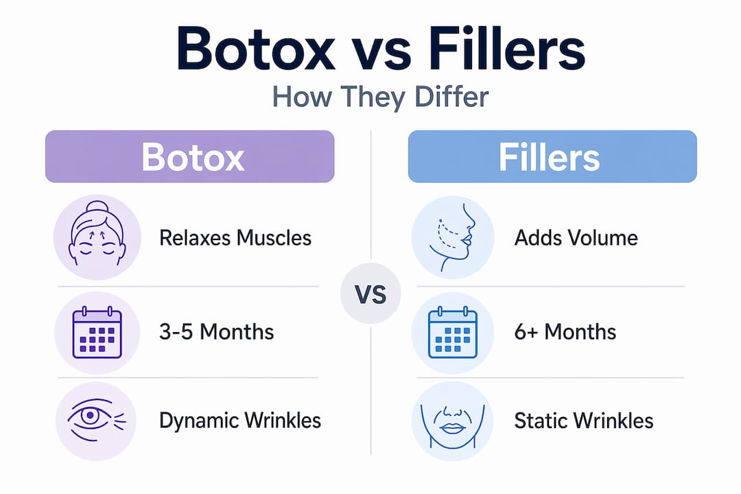 Infographic comparing Botox and fillers features