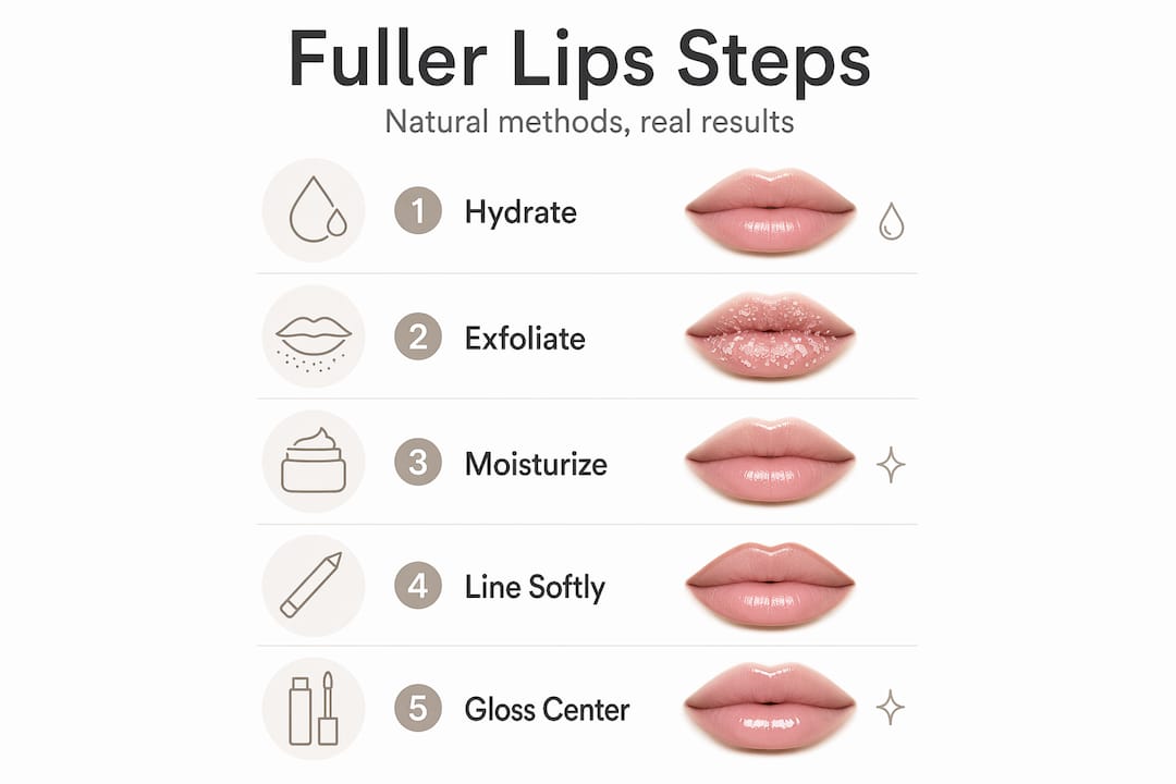Infographic listing natural fuller lip steps