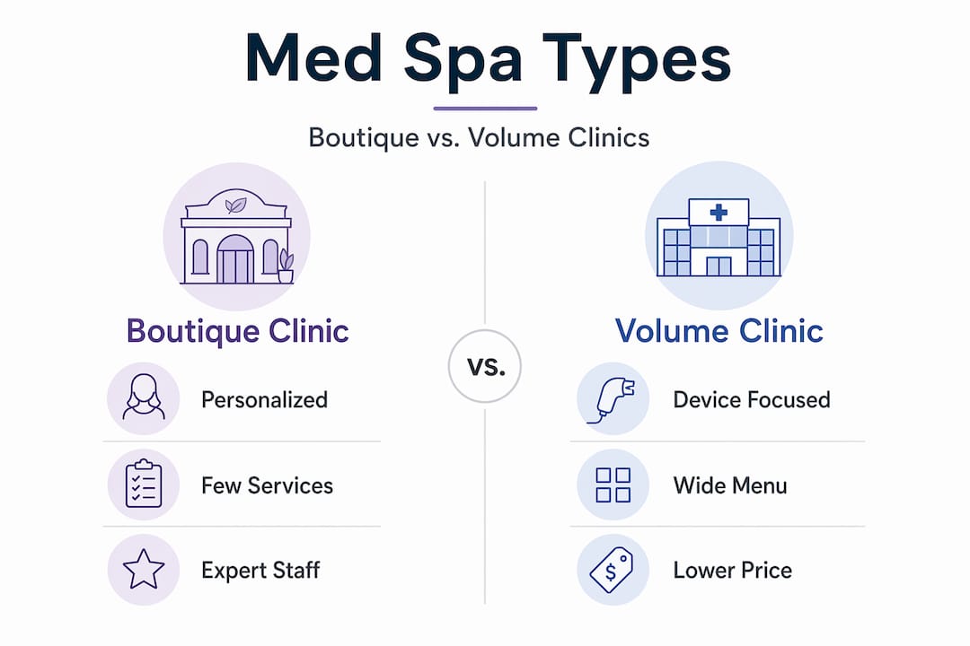 Infographic comparing med spa boutique and volume clinics
