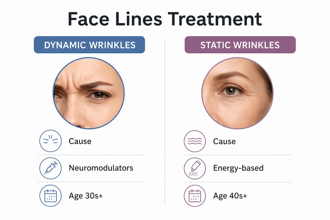 Infographic comparing dynamic and static face lines treatments