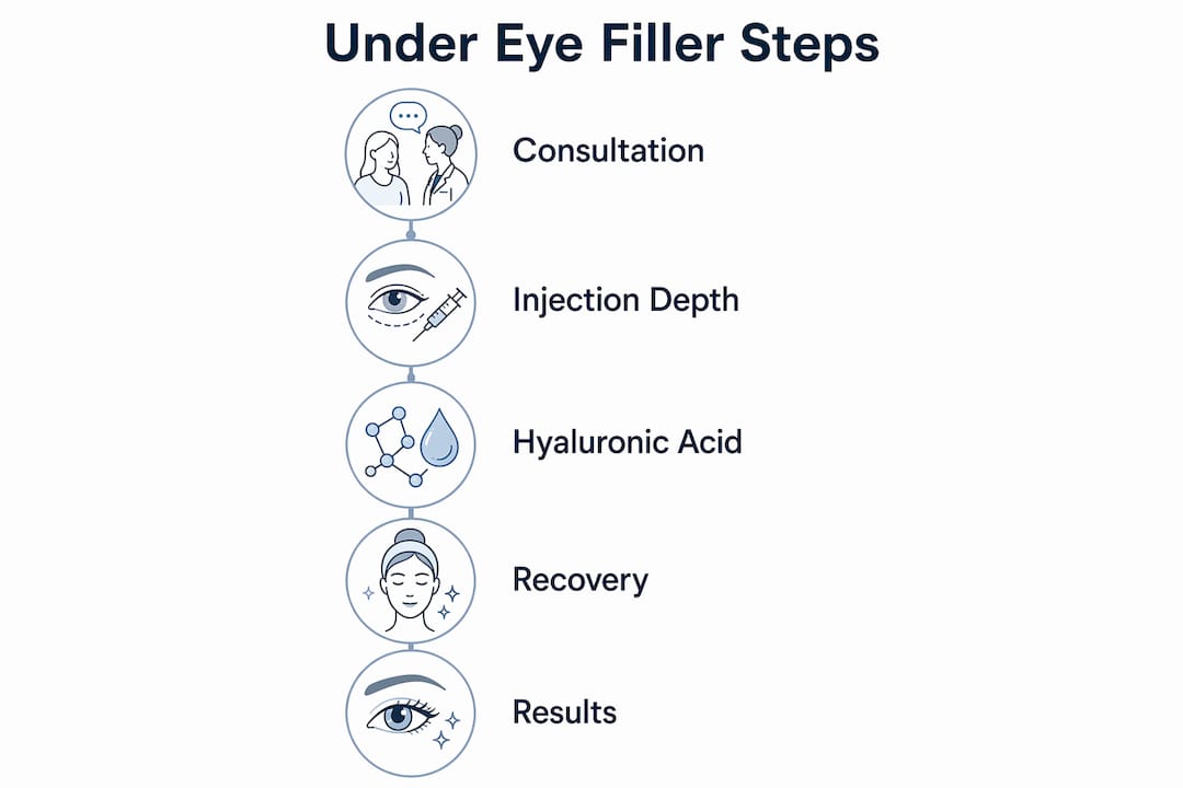 Infographic showing step-by-step under eye filler process
