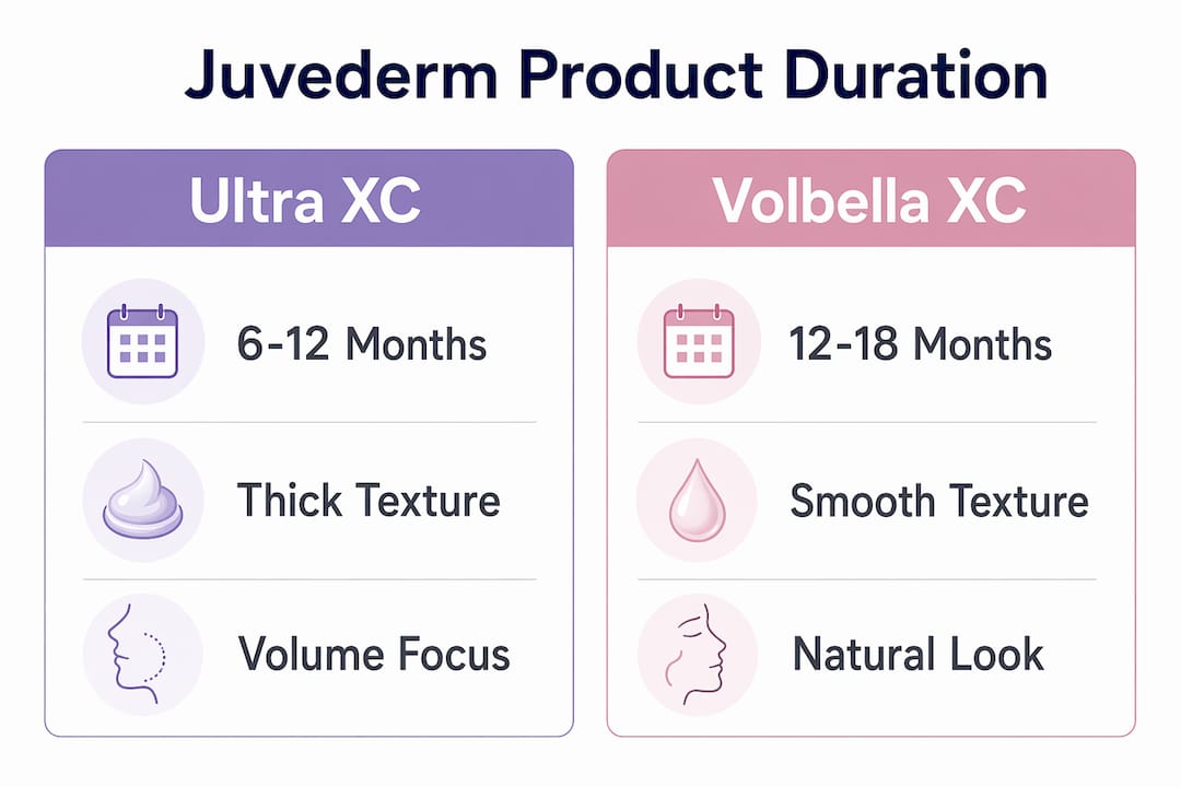 Infographic comparing Juvederm lip filler durations