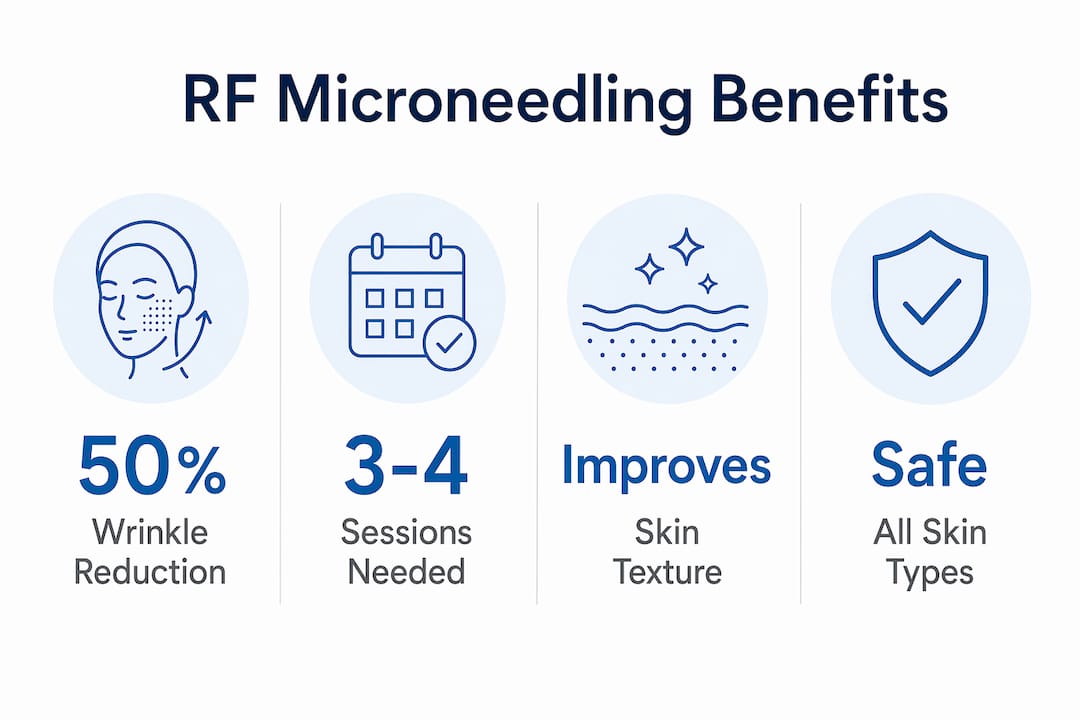 Infographic showing key RF microneedling benefits with statistics