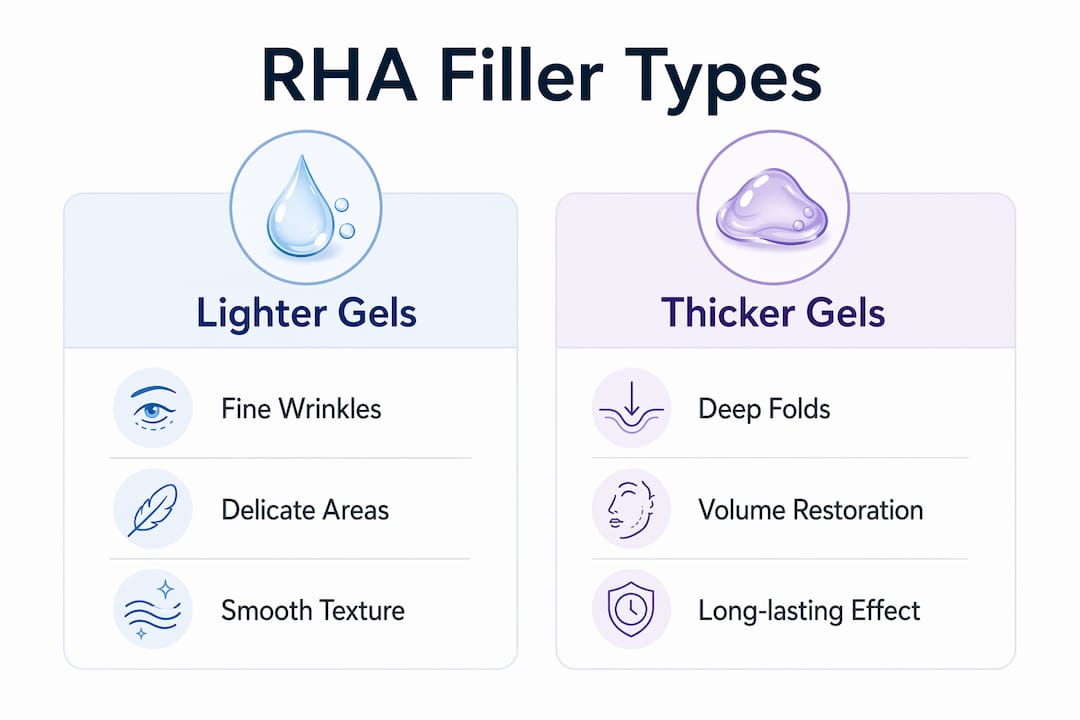 Infographic comparing lighter versus thicker RHA filler gels