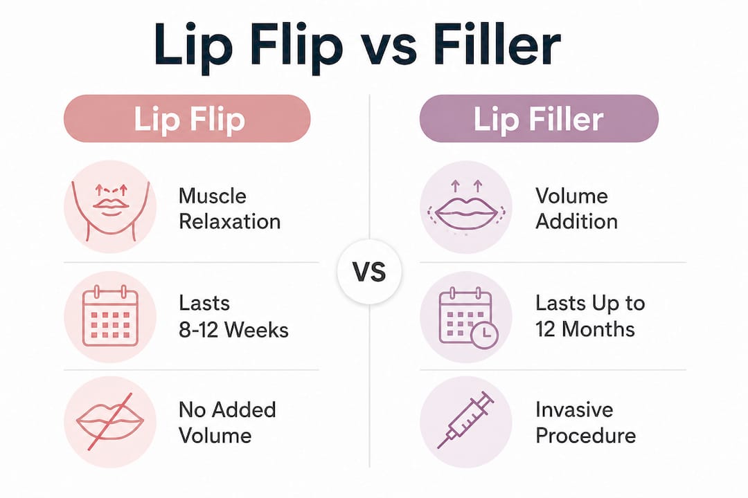 Infographic comparing lip flip and lip filler features