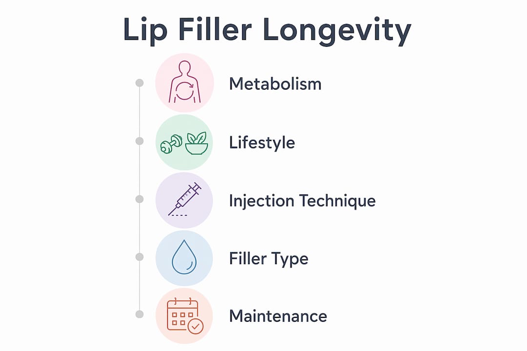Infographic of factors affecting lip filler longevity