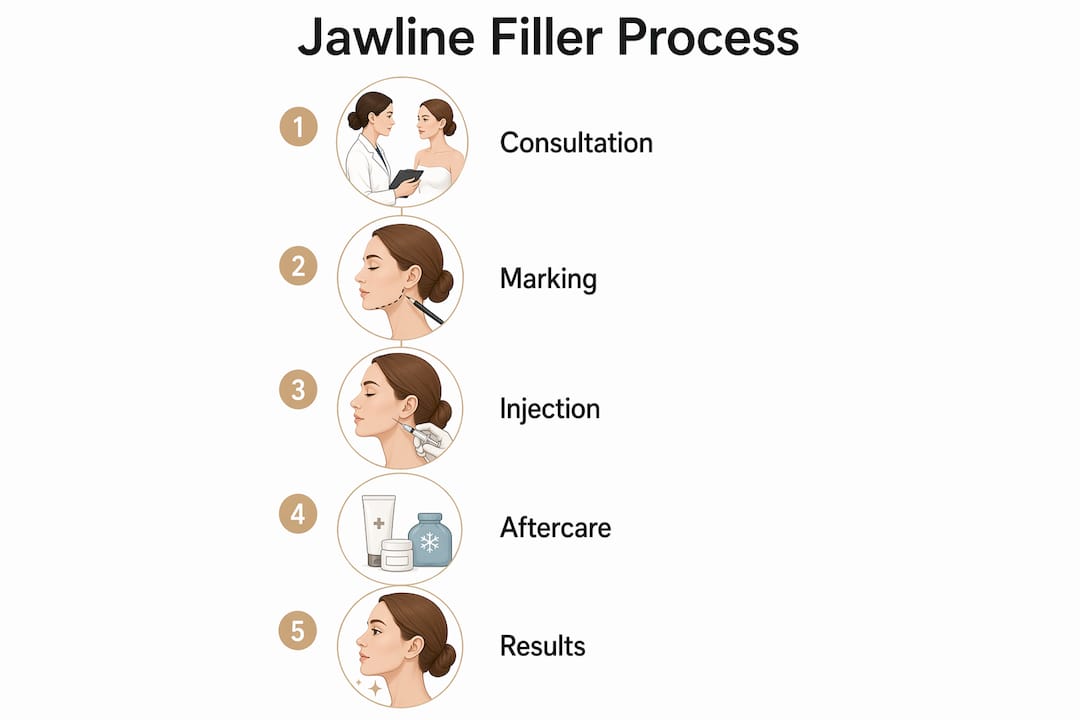Infographic illustrating jawline filler treatment steps