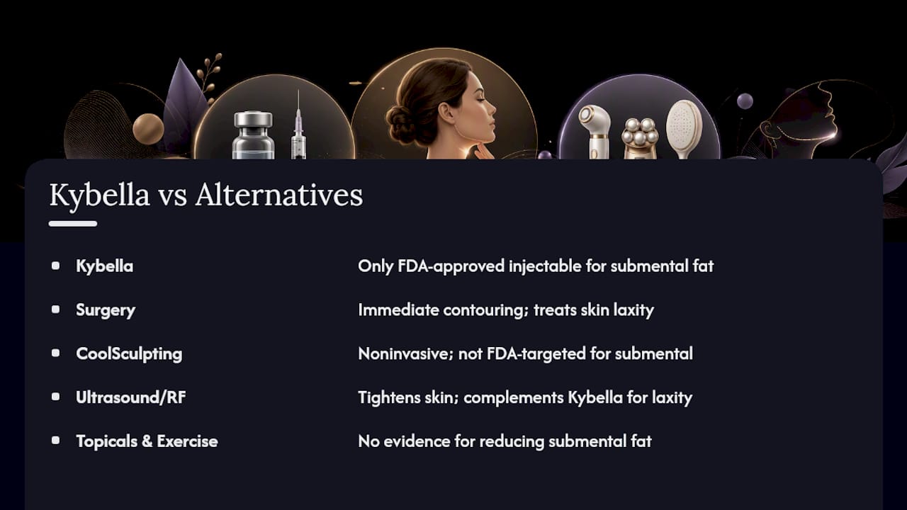 Kybella vs. liposuction and other alternatives — overview diagram