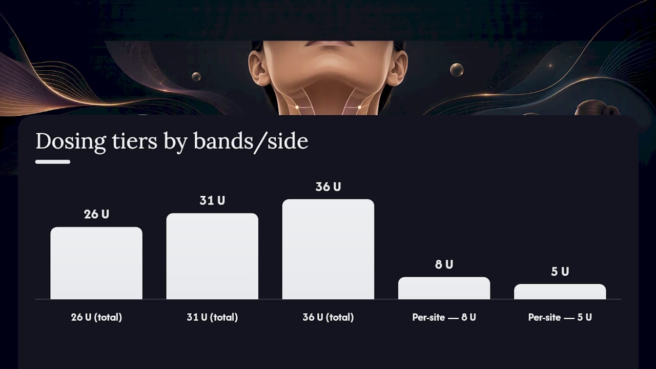 Diagram showing Botox labeling doses for platysmal bands