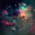 Preview image - Abstract happy colours, flowers in a meadow, calm peaceful and angelic scene, uplight