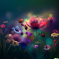 Preview image - Abstract happy colours, flowers in a meadow, calm peaceful and angelic scene, uplight
