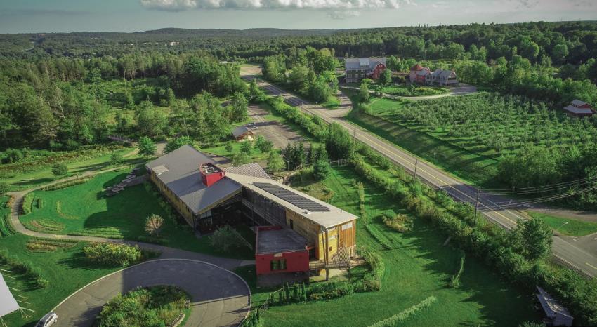 overhead shot of barn and farmland