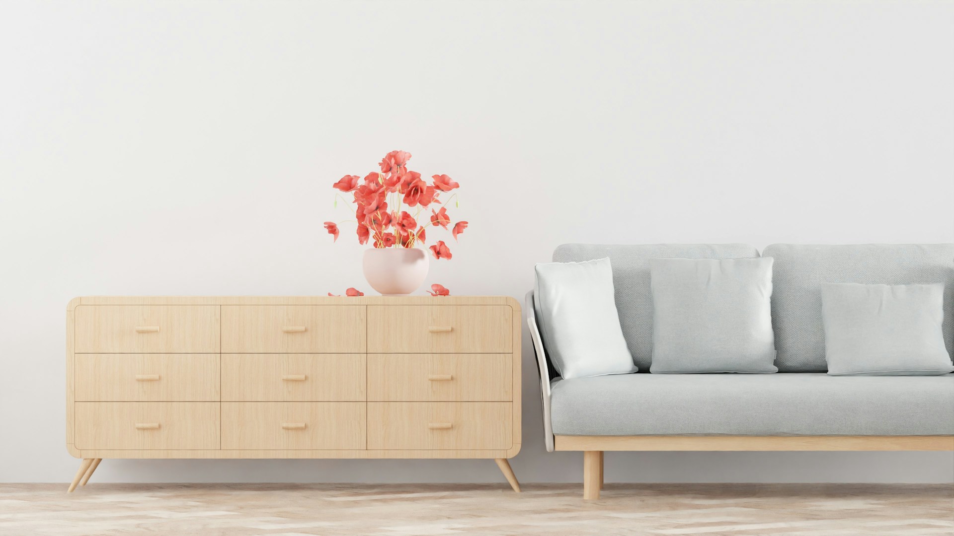 A sofa and a cabinet next to each other