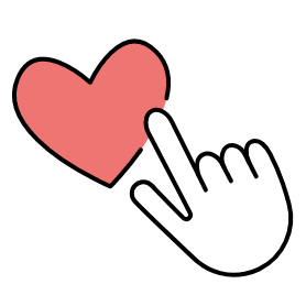White hand cursor clicking on a red heart icon.