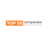 Logo with text 'TOP 50 companies for customer service' with 'TOP 50' in orange block.