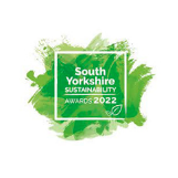 Logo for South Yorkshire Sustainability Awards 2022 with a green watercolor background.