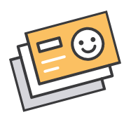 Illustration of a stack of three ID cards with a smiley face on the top card.