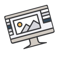 Illustration of a computer monitor displaying a photo editing interface with an image and adjustment sliders.