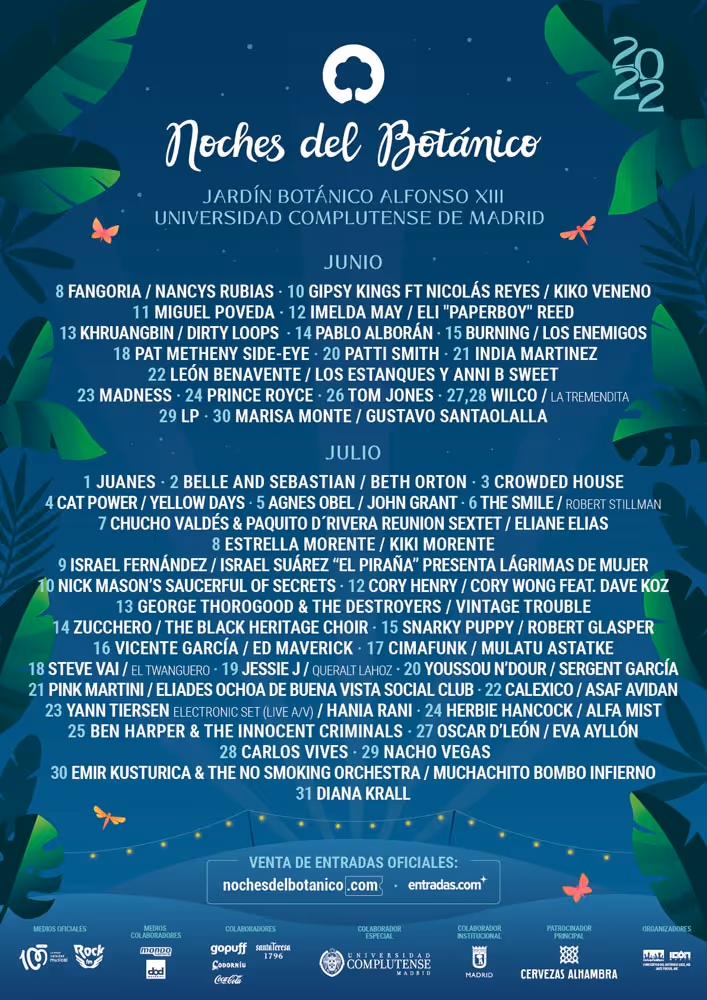 Cartel con fechas del festival de música Noches del Botánico 2022